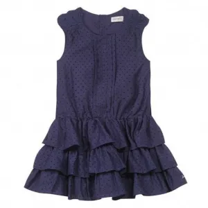 Jean Bourget - Girls Navy Micro Dot Tiered Flounce Ruffle Dress, Navy