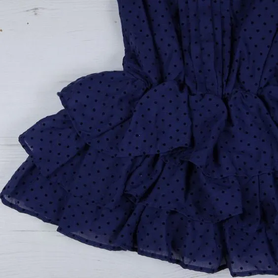 Jean Bourget - Girls Navy Micro Dot Tiered Flounce Ruffle Dress, Navy