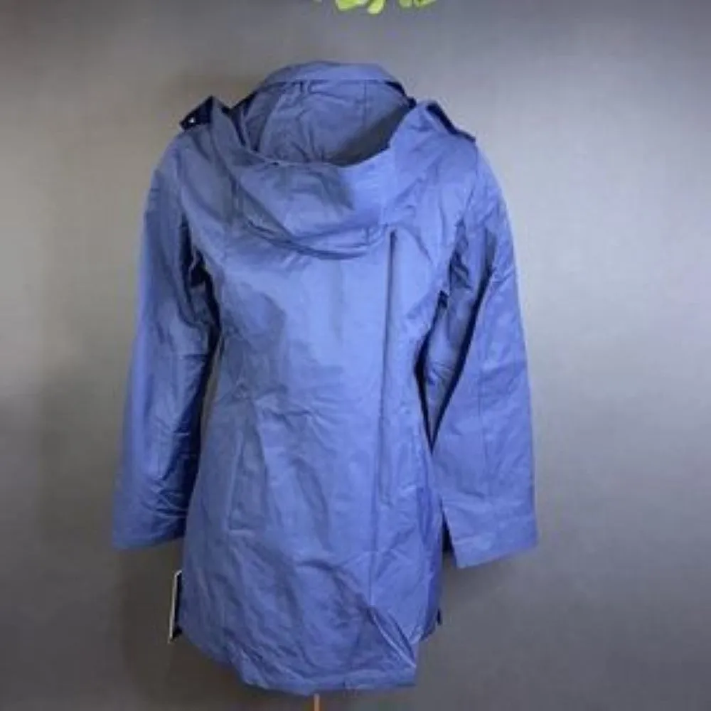Jones New York Blue  Hooded Snap-Collar Water-Resistant Raincoat-Medium