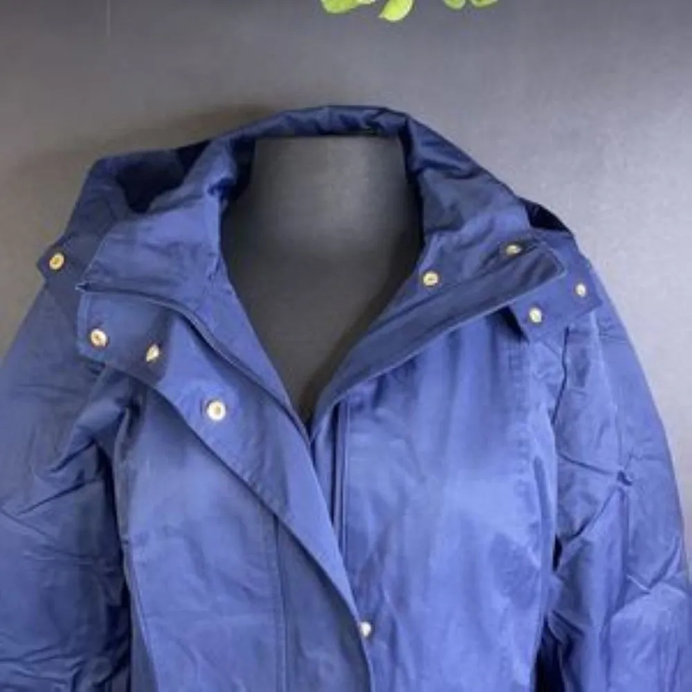 Jones New York Blue  Hooded Snap-Collar Water-Resistant Raincoat-Medium