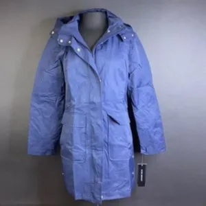 Jones New York Blue  Hooded Snap-Collar Water-Resistant Raincoat-Medium