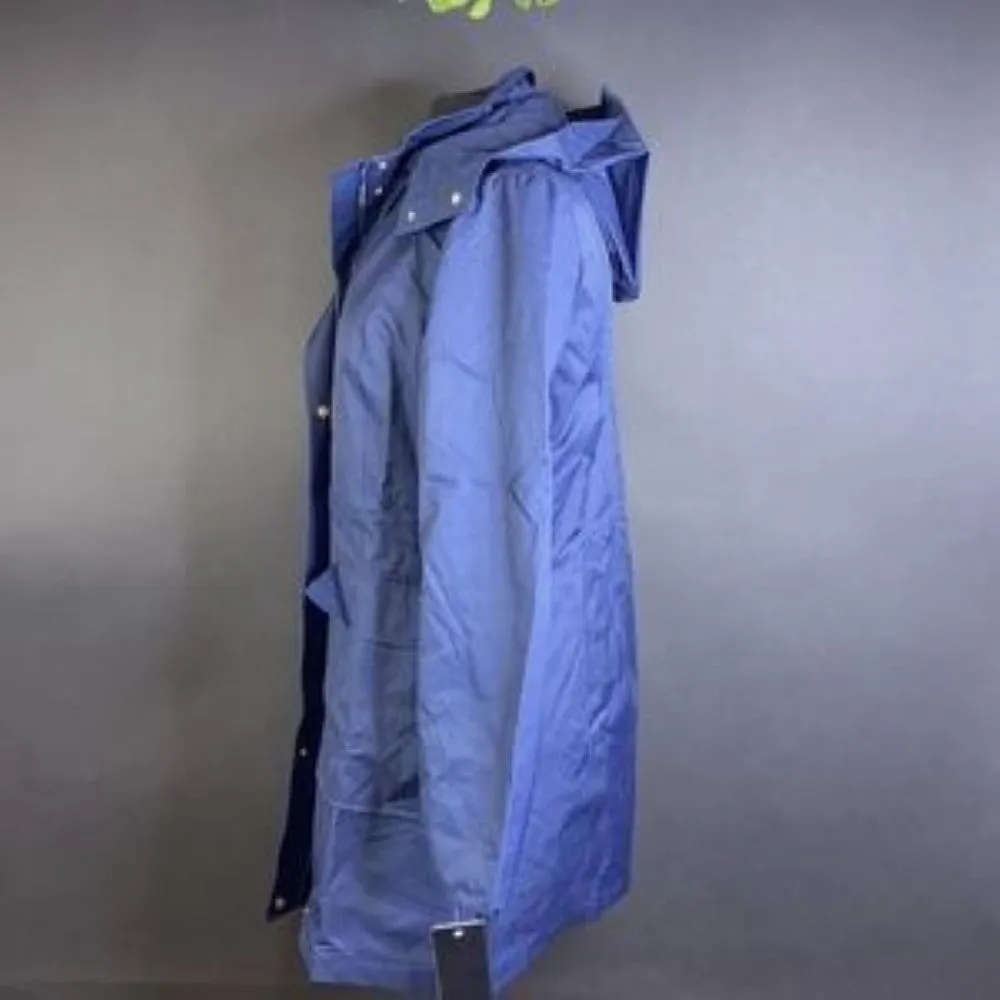 Jones New York Blue  Hooded Snap-Collar Water-Resistant Raincoat-Medium