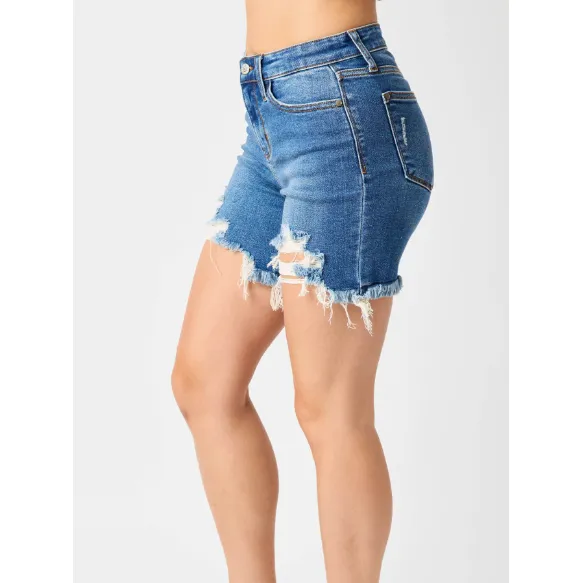 Judy Blue Mid Rise Destroy Fray Hem Shorts