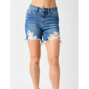 Judy Blue Mid Rise Destroy Fray Hem Shorts