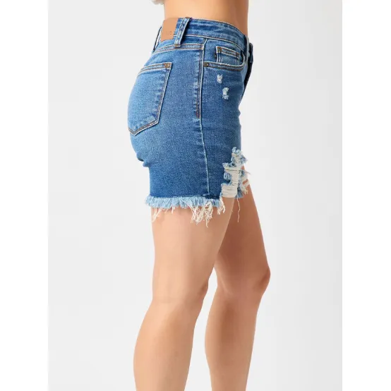 Judy Blue Mid Rise Destroy Fray Hem Shorts