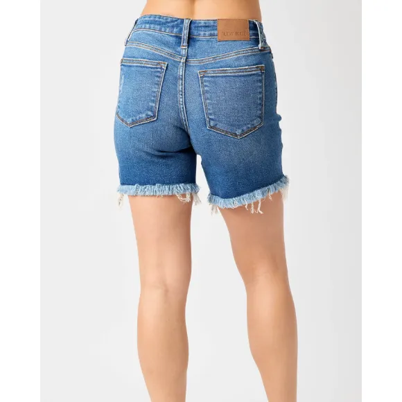 Judy Blue Mid Rise Destroy Fray Hem Shorts