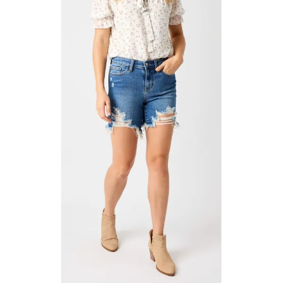 Judy Blue Mid Rise Destroy Fray Hem Shorts