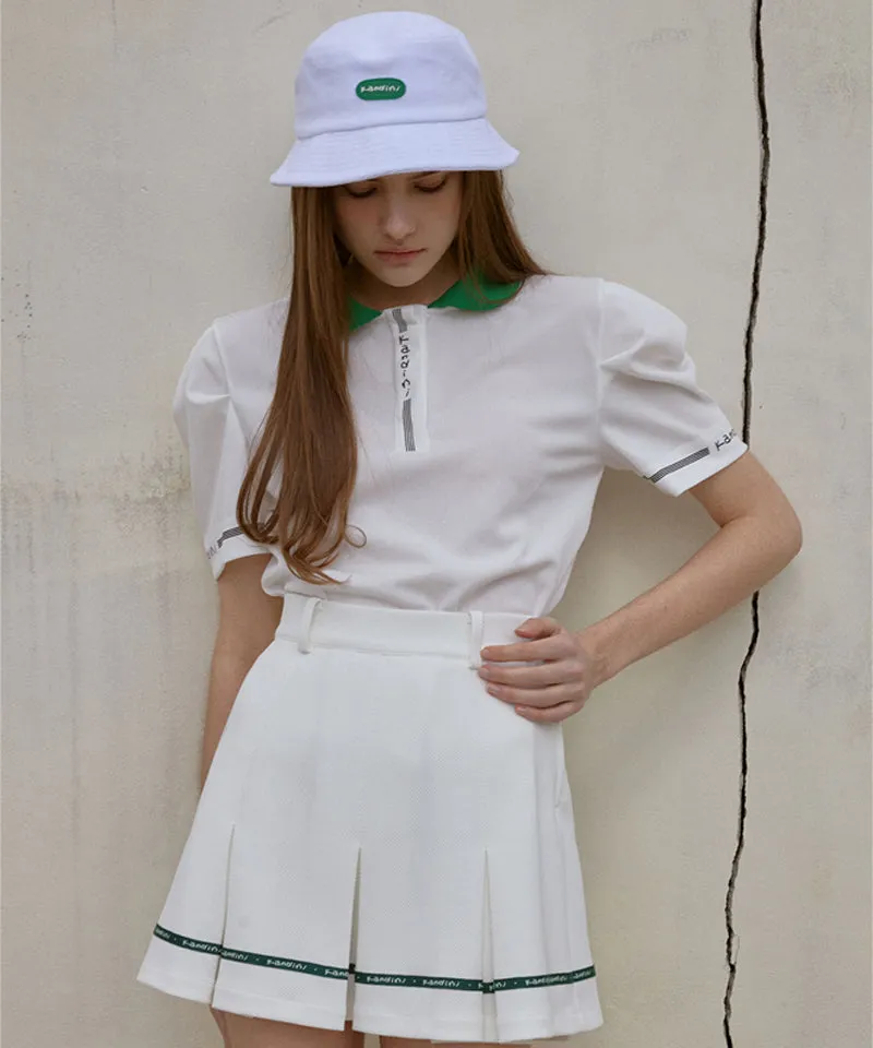 KANDINI Color Round Polo Shirts With Puff Sleeve - Green