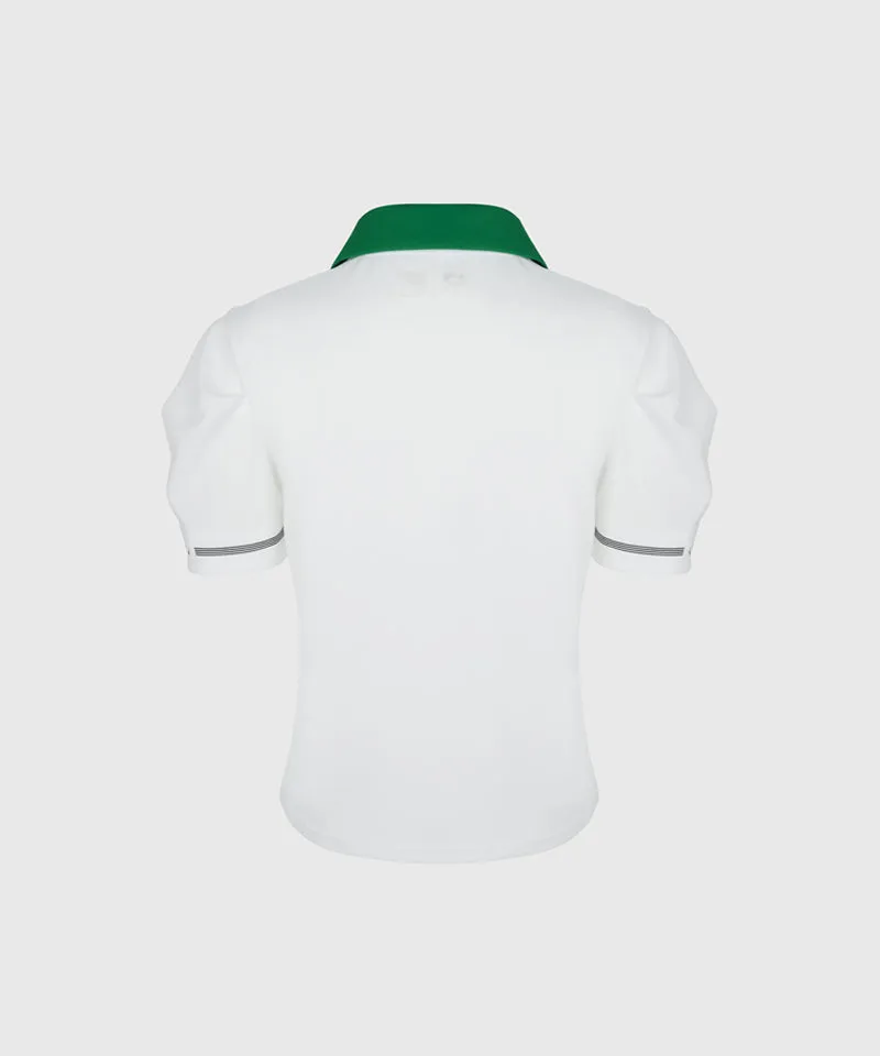 KANDINI Color Round Polo Shirts With Puff Sleeve - Green