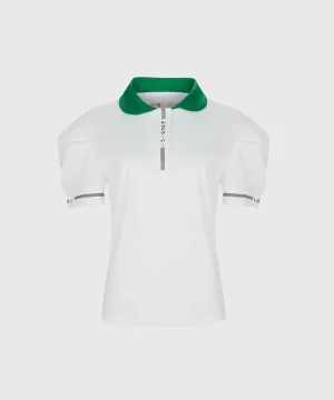 KANDINI Color Round Polo Shirts With Puff Sleeve - Green