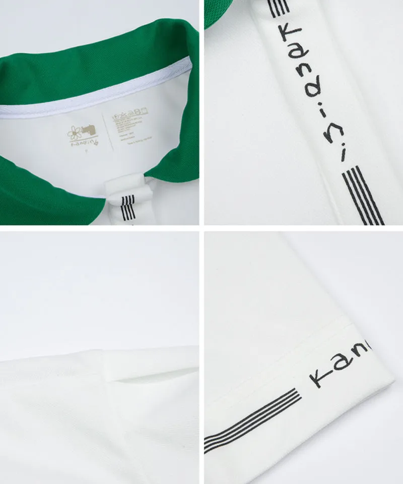 KANDINI Color Round Polo Shirts With Puff Sleeve - Green
