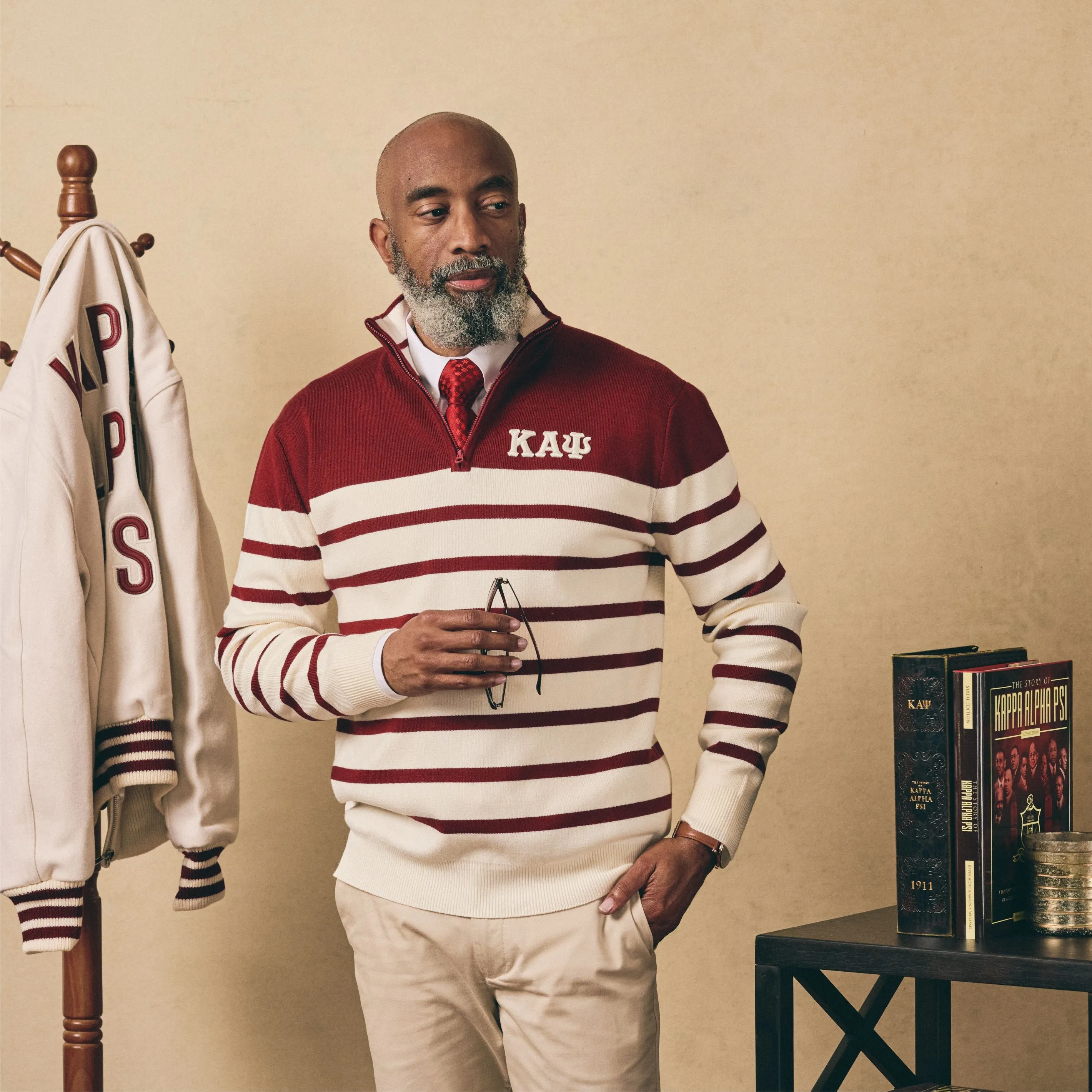 Kappa Alpha Psi Striped Quarter Zip Sweater