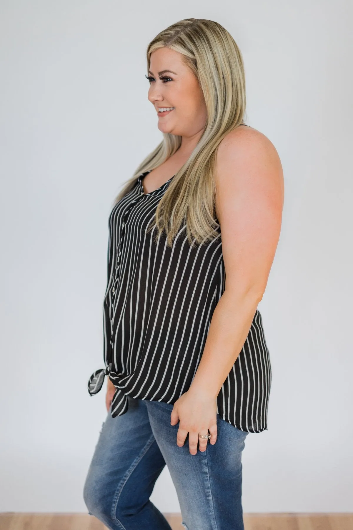 Keep Me Satisfied Striped Tank Top- Black