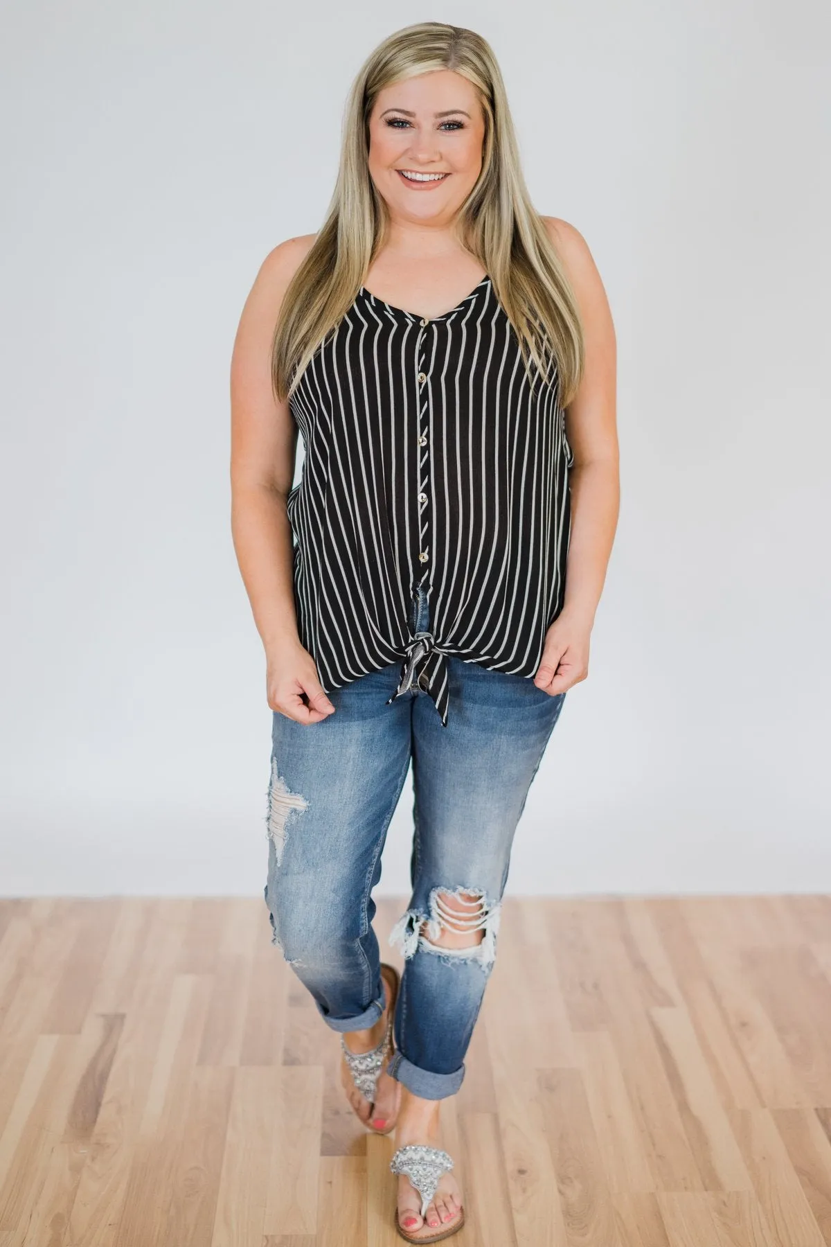 Keep Me Satisfied Striped Tank Top- Black