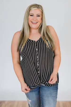 Keep Me Satisfied Striped Tank Top- Black