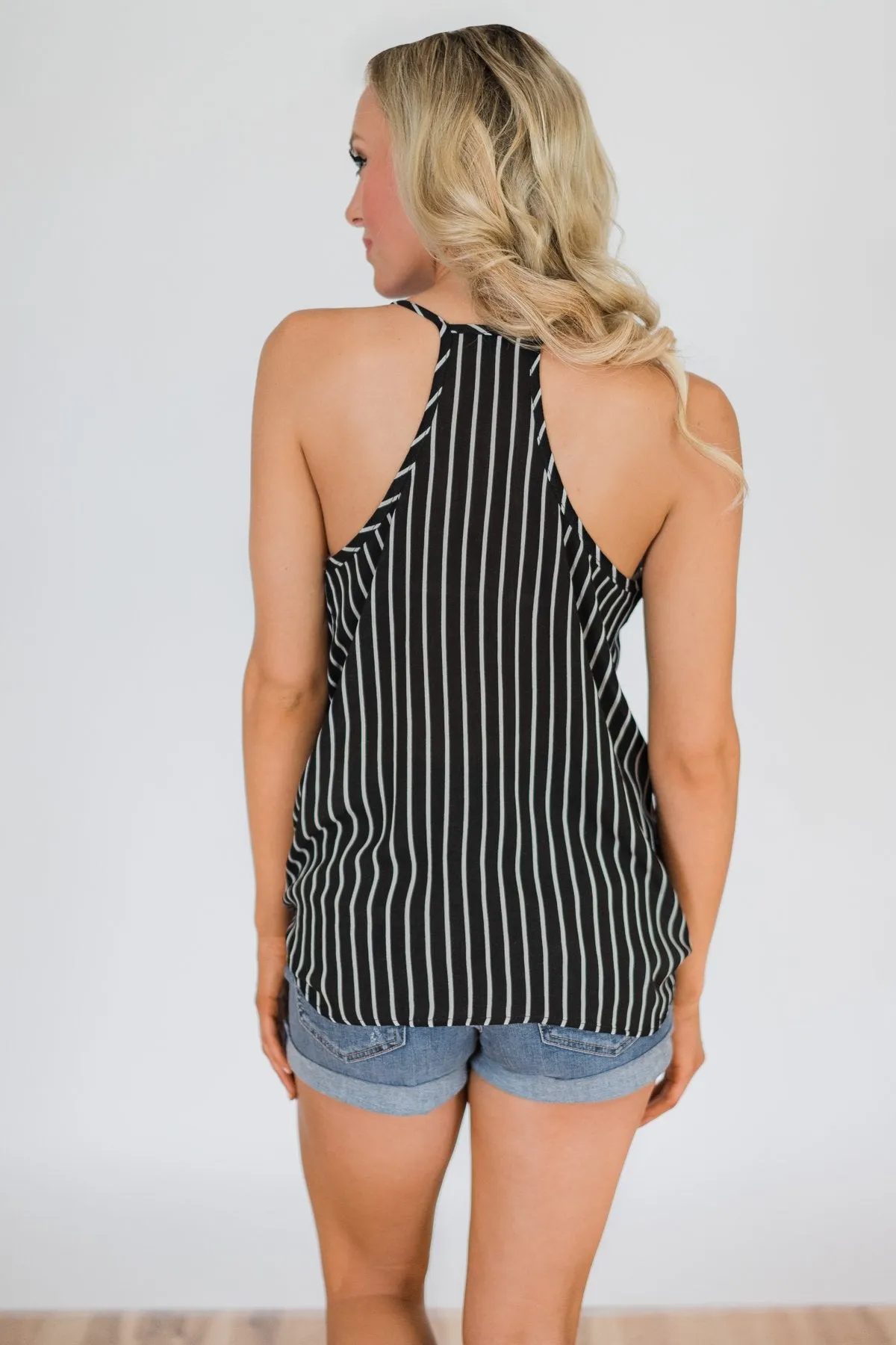 Keep Me Satisfied Striped Tank Top- Black