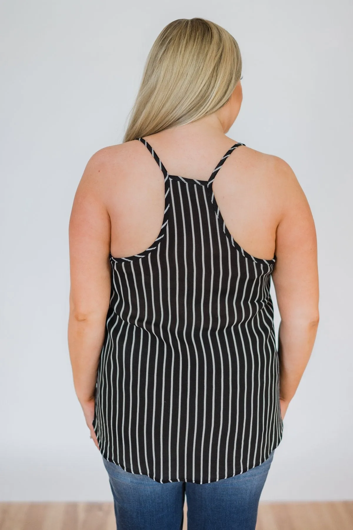 Keep Me Satisfied Striped Tank Top- Black