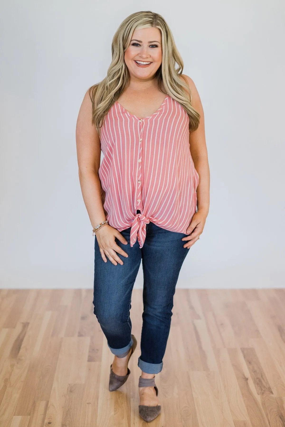 Keep Me Satisfied Striped Tank Top- Pink