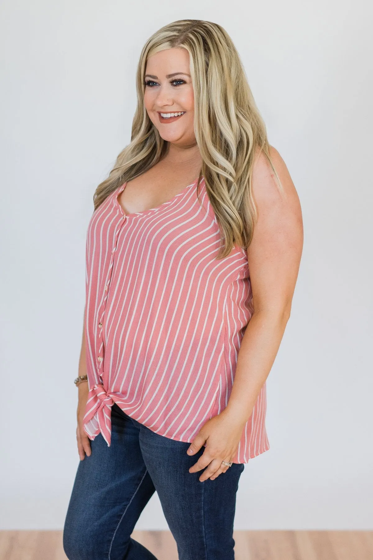 Keep Me Satisfied Striped Tank Top- Pink