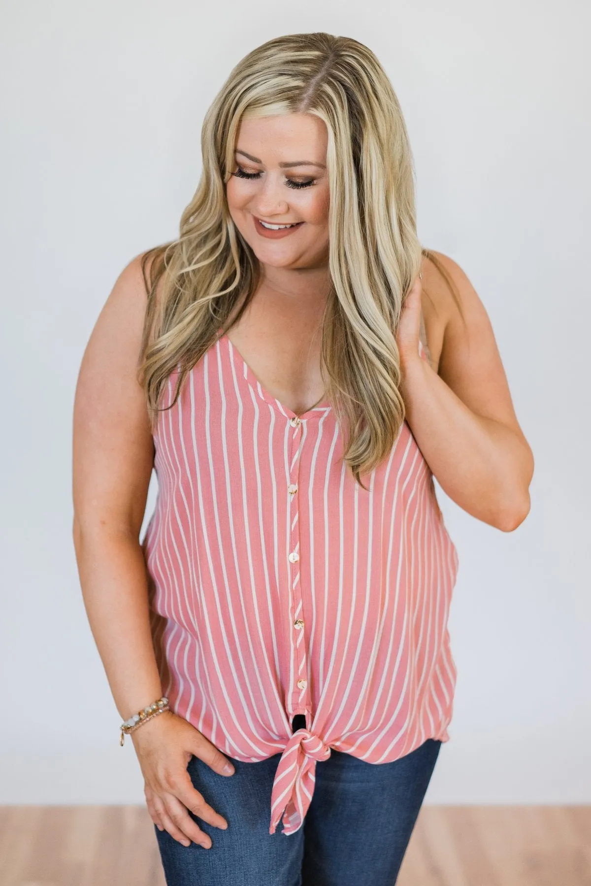 Keep Me Satisfied Striped Tank Top- Pink