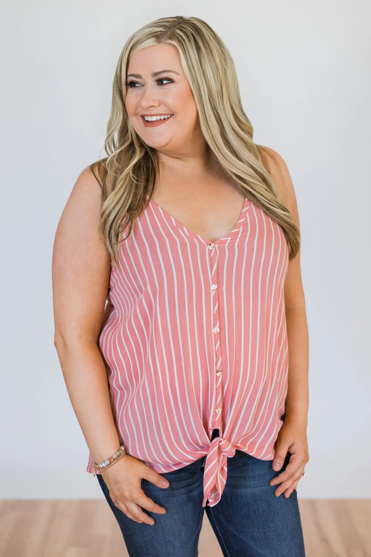 Keep Me Satisfied Striped Tank Top- Pink