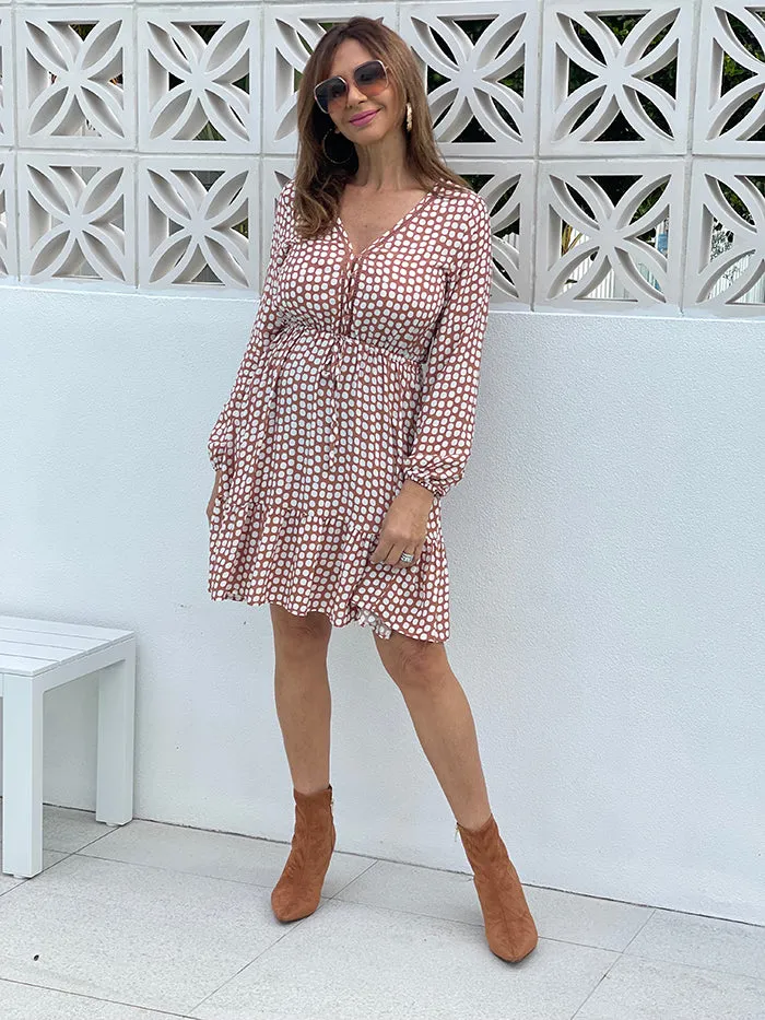 Kelsi Dress - Tan Spot
