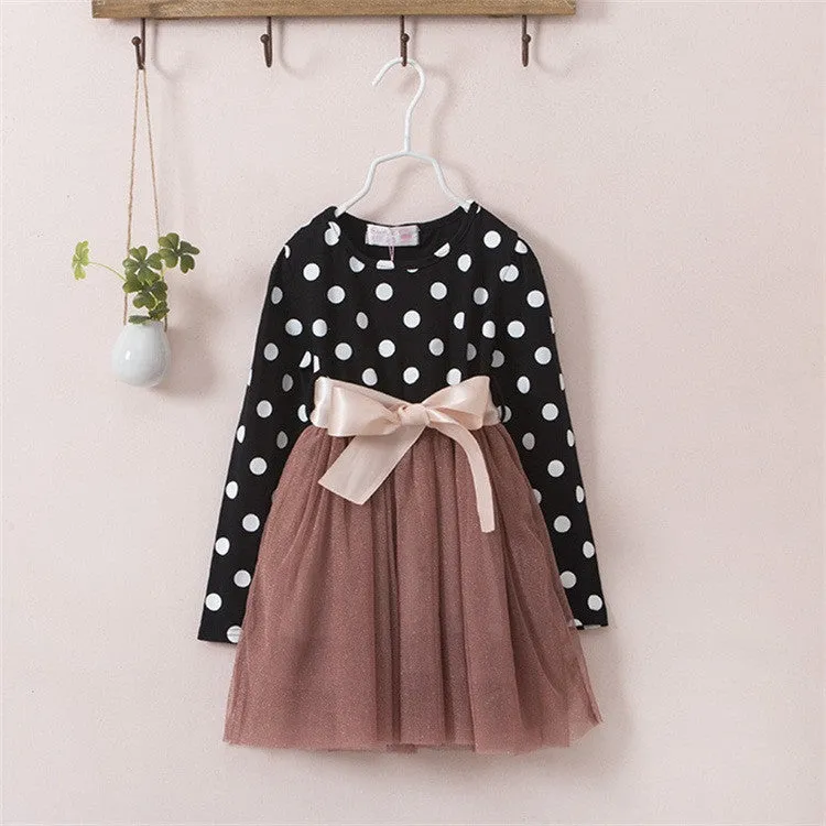 Kids Toddlers Girls Dresses Polka Dot Bow-Knot Long Sleeve Dress Girl Clothing Party Kids Clothes 3-8Year
