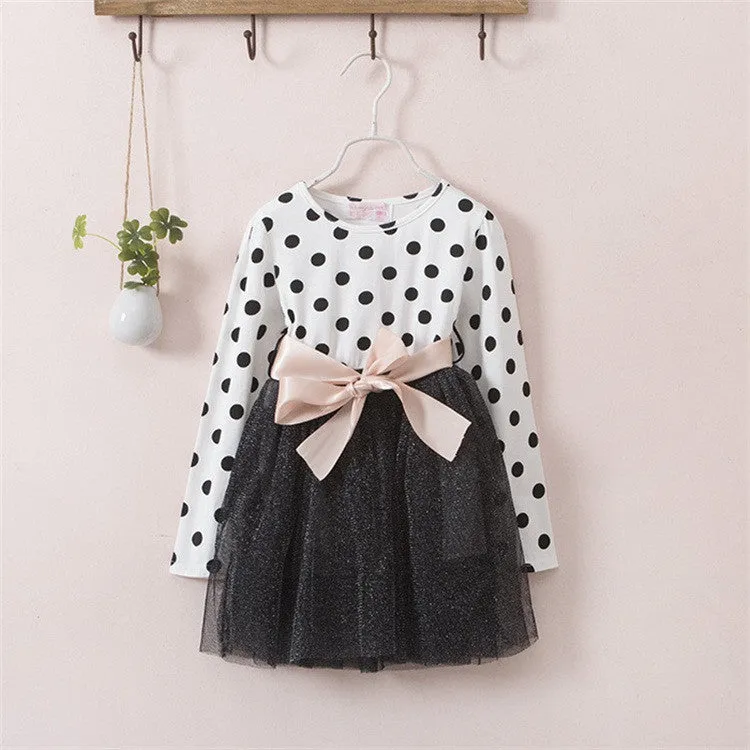 Kids Toddlers Girls Dresses Polka Dot Bow-Knot Long Sleeve Dress Girl Clothing Party Kids Clothes 3-8Year