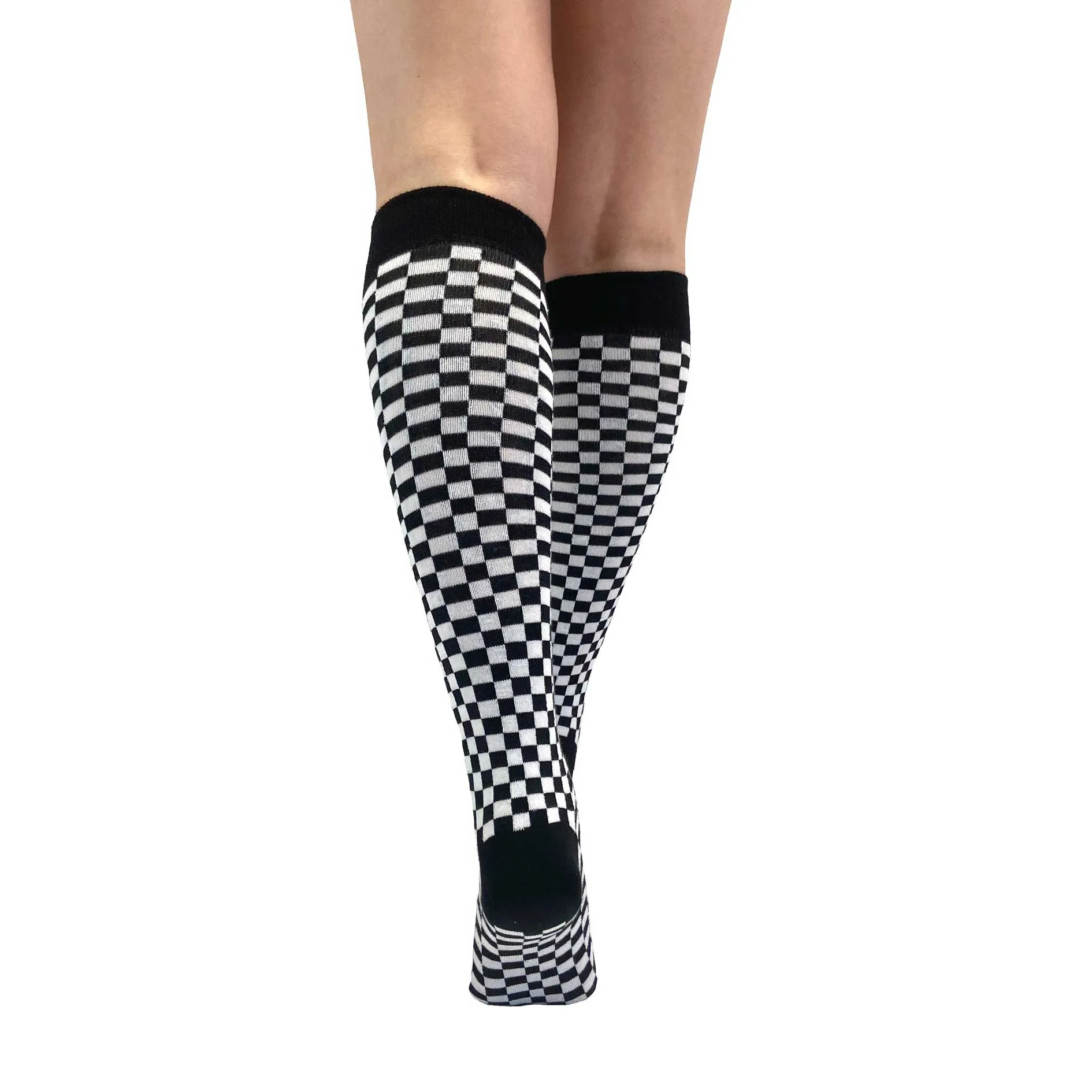 Knee High Socks Black White Checkerboard