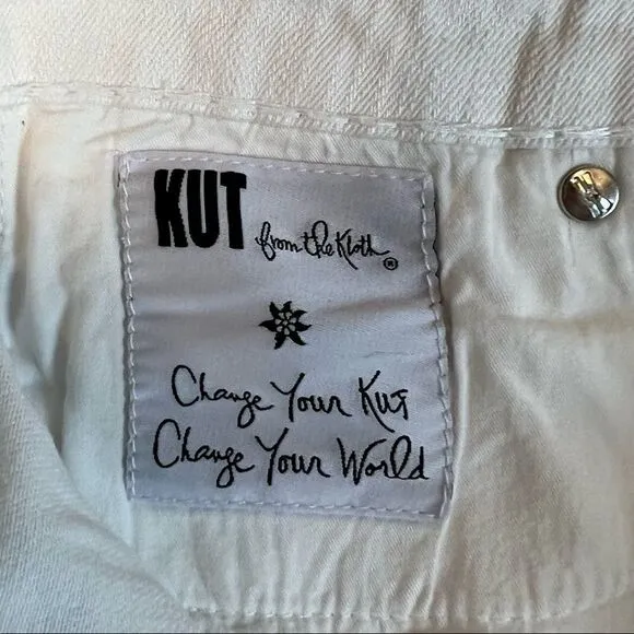 Kut from the Kloth Mid Rise Textured White Denim Shorts 6