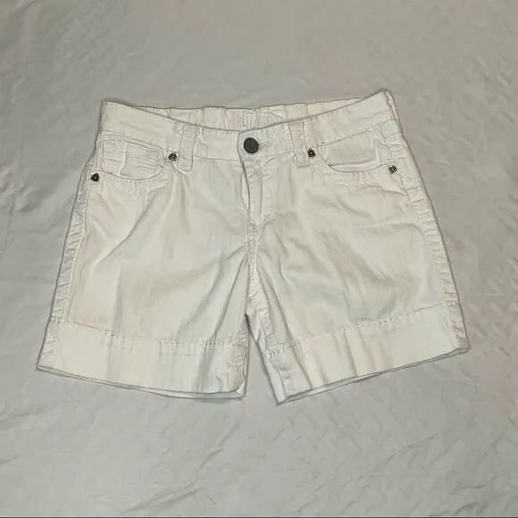 Kut from the Kloth Mid Rise Textured White Denim Shorts 6