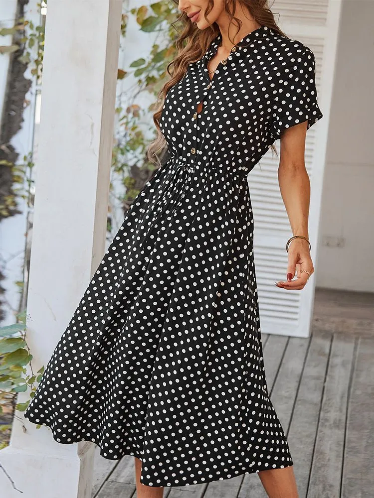 Ladies Polka Dot Print Shirt Dress