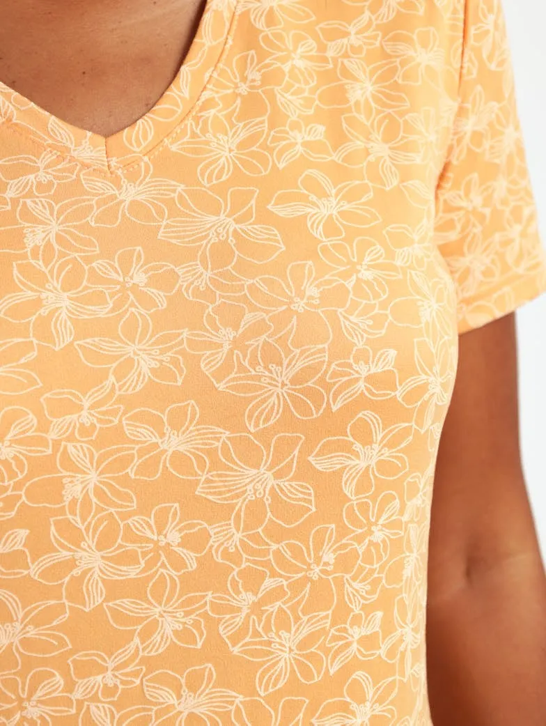 Ladies Short Sleeve Puff Patterned Tee - Apricot