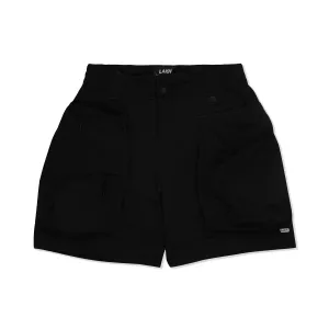 LAKH Men Trapezoid Pockets Utility Shorts Black