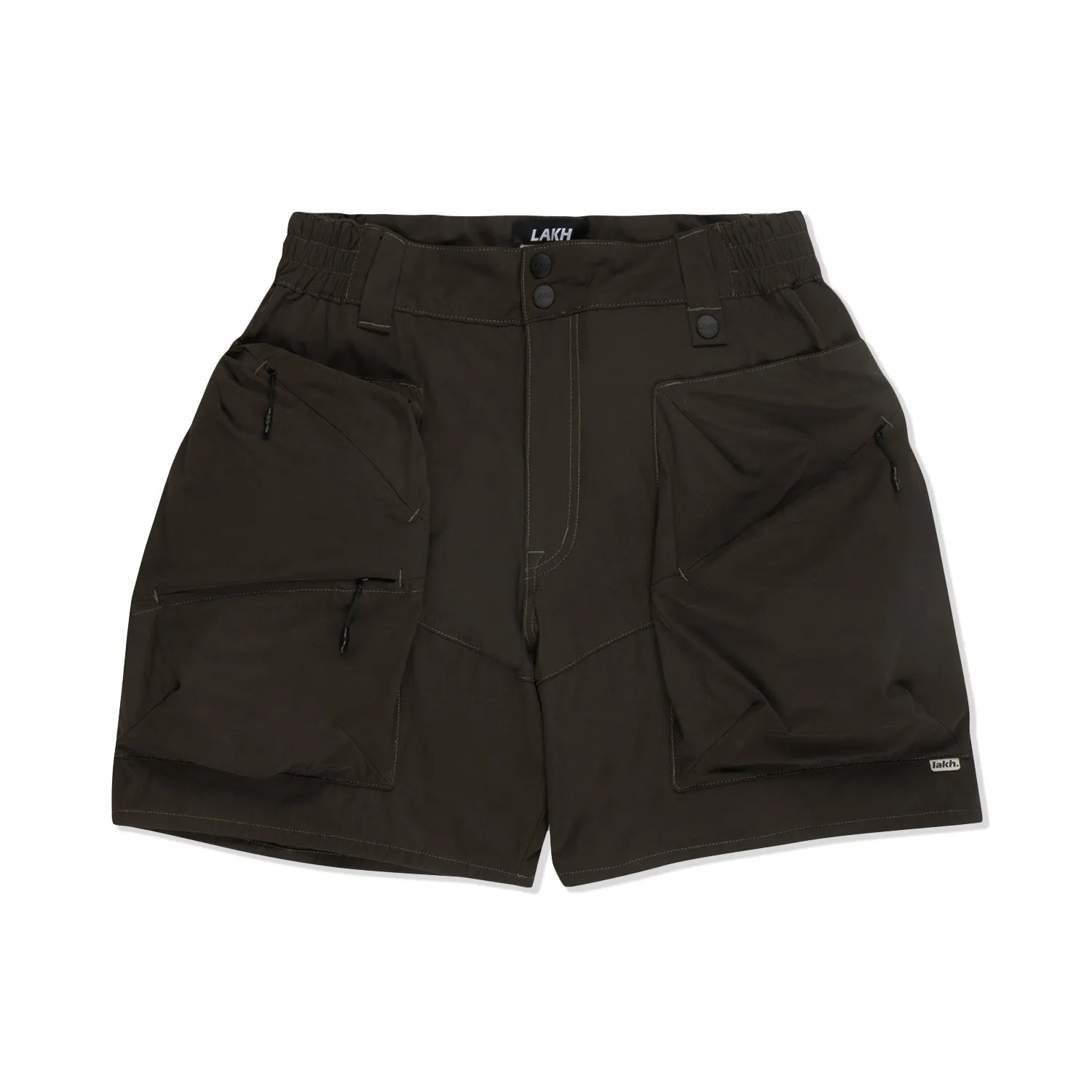 LAKH Men Trapezoid Pockets Utility Shorts Olive