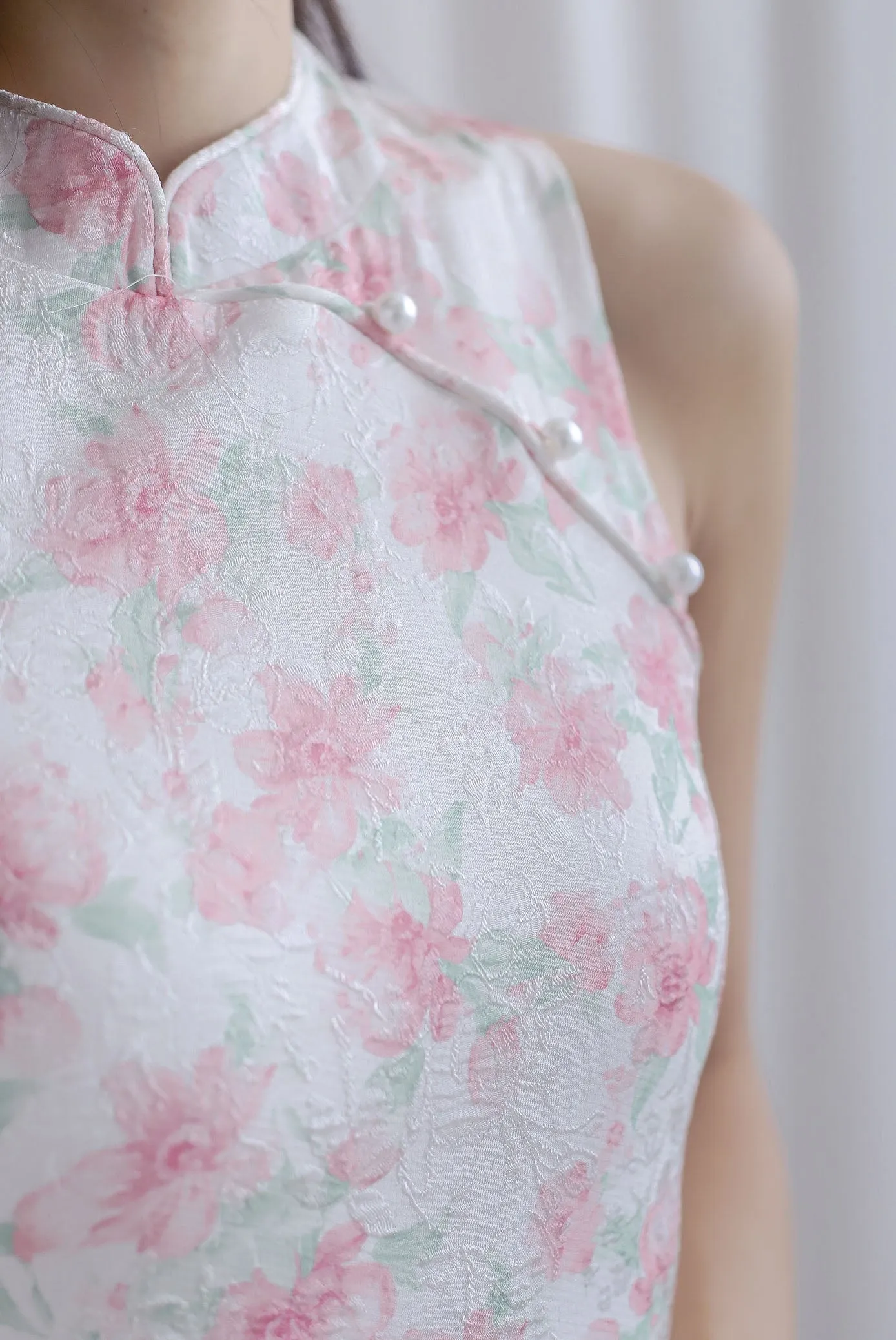 Layla Emboss Floral Cheong Sam Dress In Pink