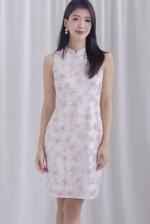 Layla Emboss Floral Cheong Sam Dress In Pink