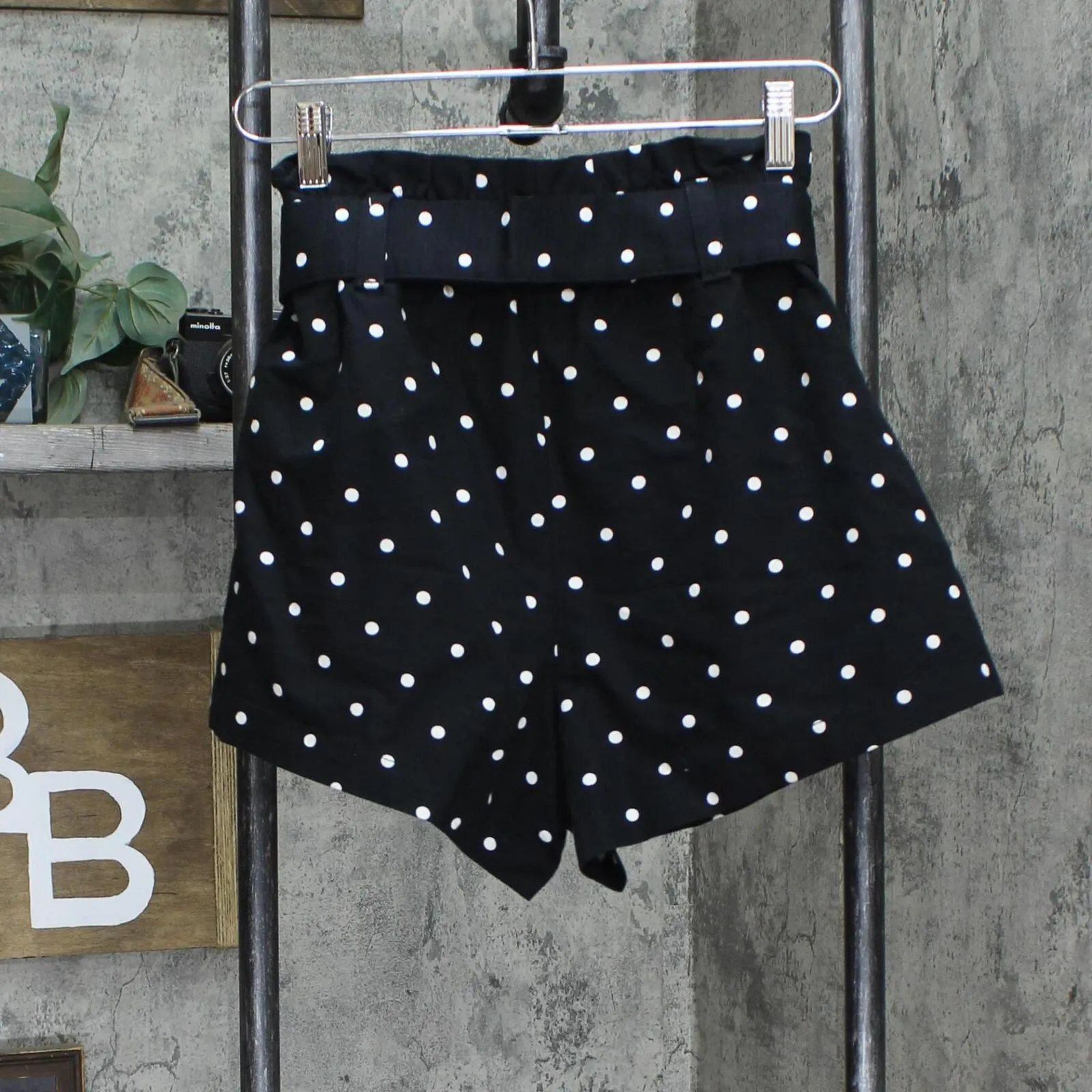 LC Lauren Conrad Womens Woven Paperbag Belted Shorts Black / White S