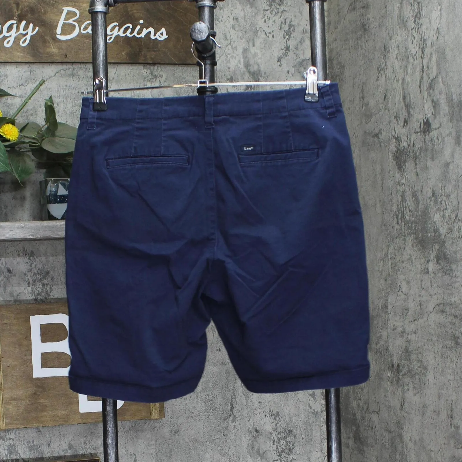 Lee Womens Regular Fit Mid Rise Khaki Shorts Navy Blue See Measurements