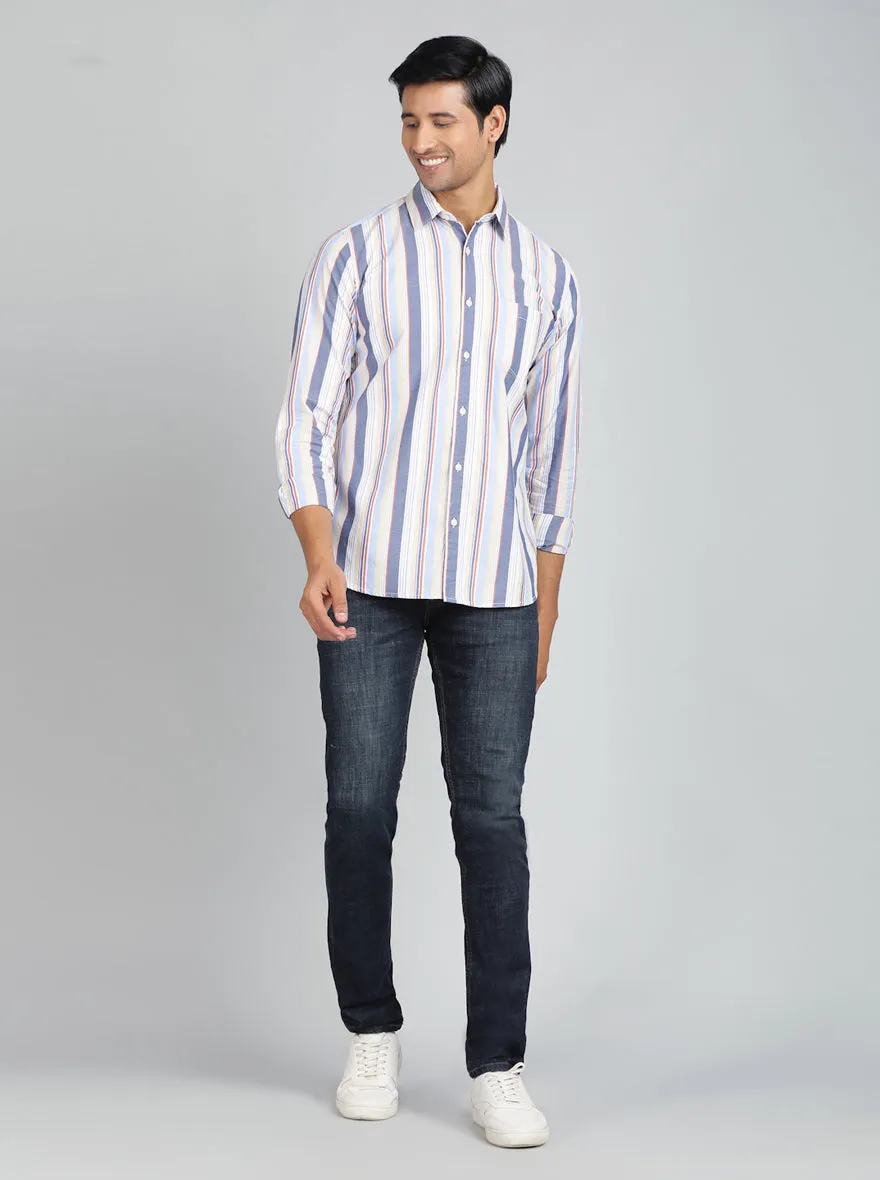 Light Blue Striped Slim Fit Casual Shirt | JadeBlue