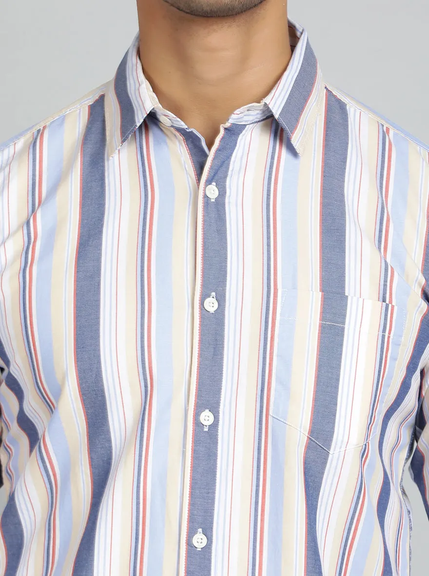 Light Blue Striped Slim Fit Casual Shirt | JadeBlue