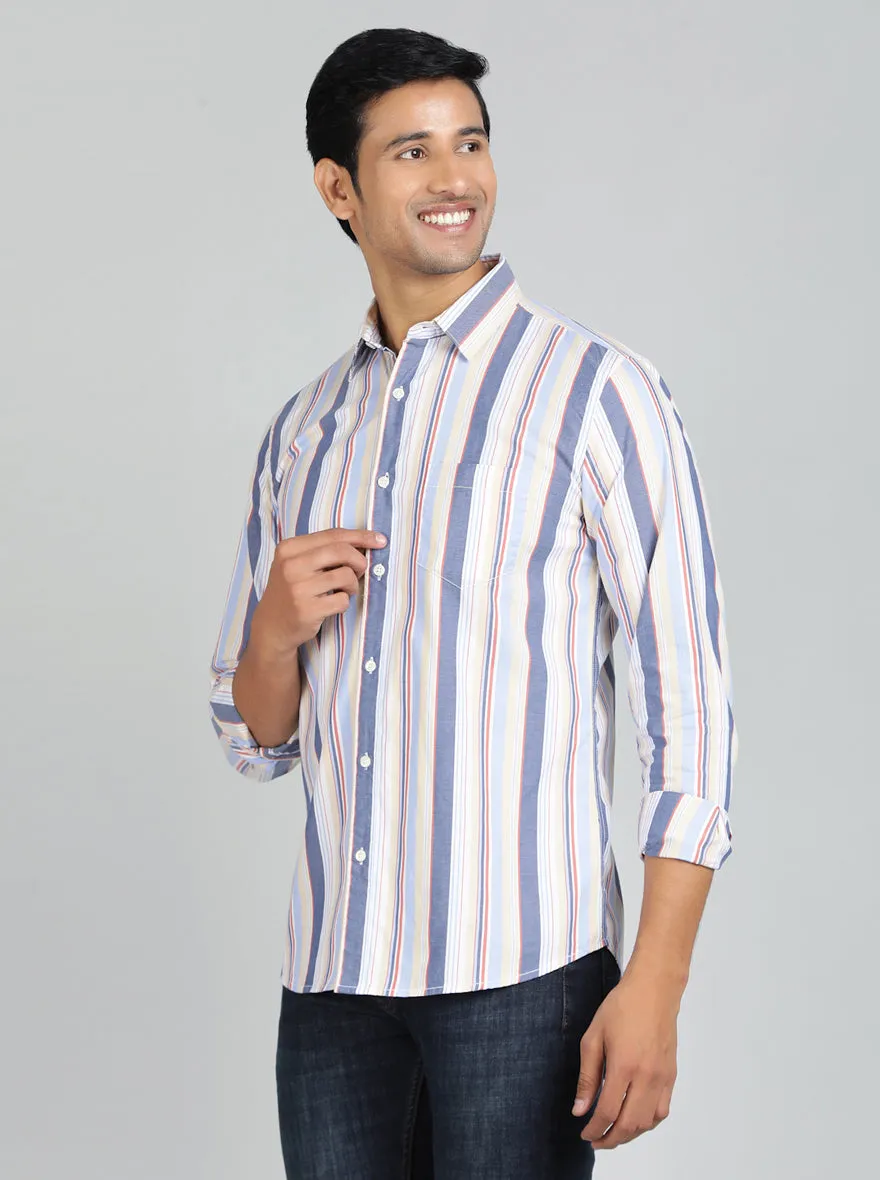 Light Blue Striped Slim Fit Casual Shirt | JadeBlue