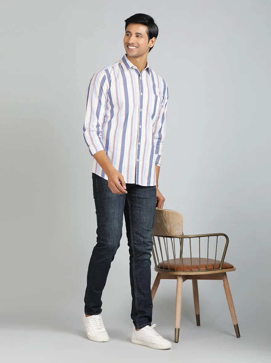 Light Blue Striped Slim Fit Casual Shirt | JadeBlue