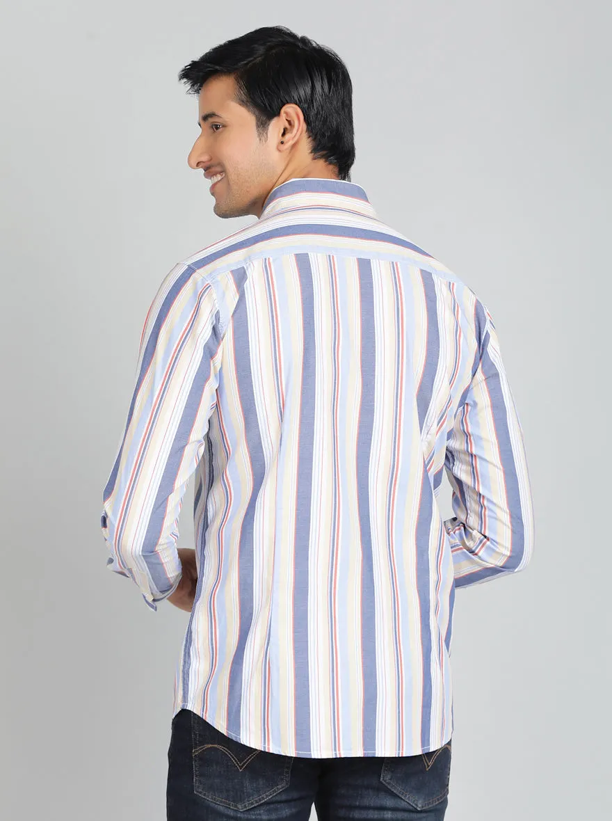 Light Blue Striped Slim Fit Casual Shirt | JadeBlue