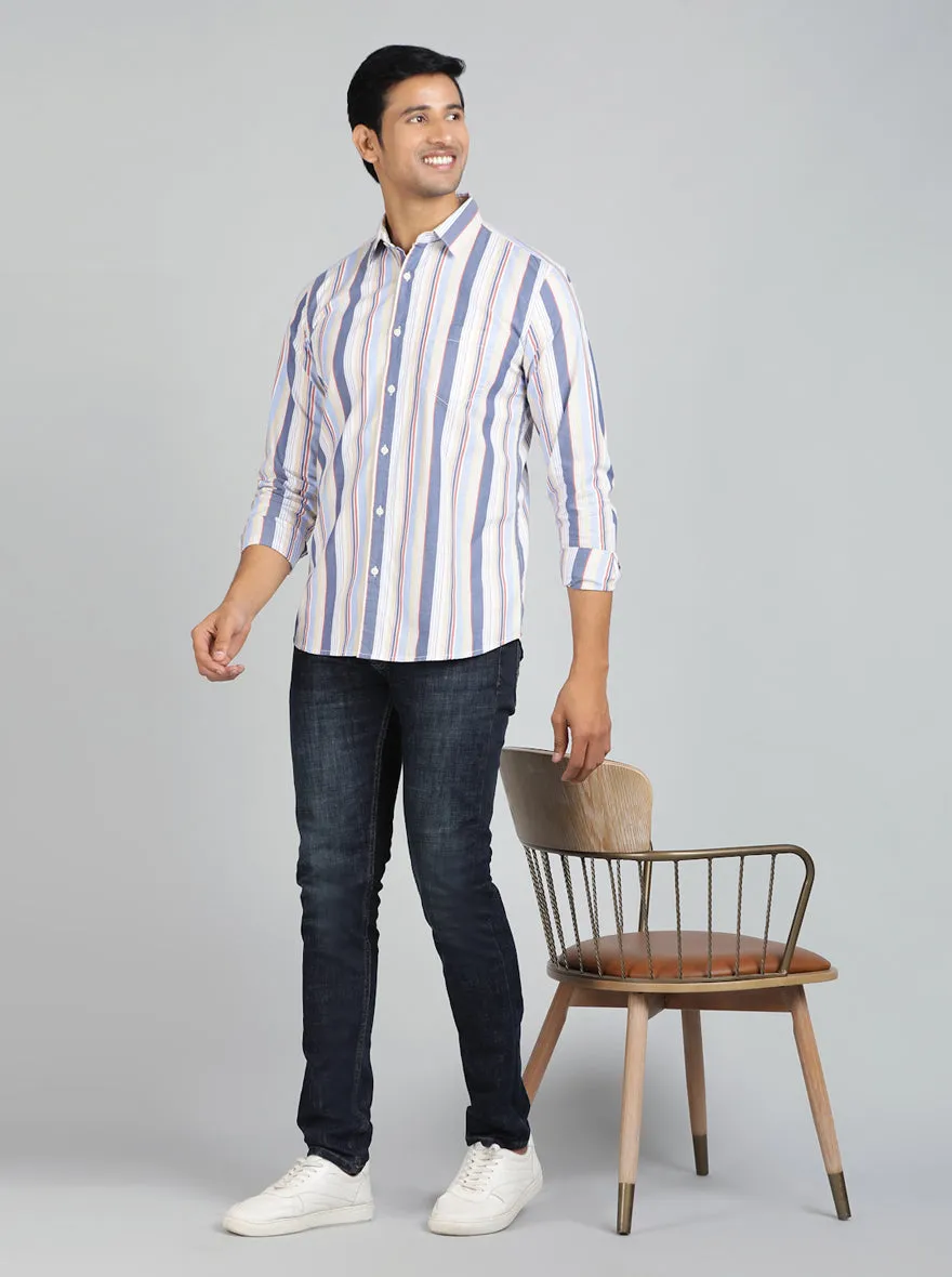 Light Blue Striped Slim Fit Casual Shirt | JadeBlue