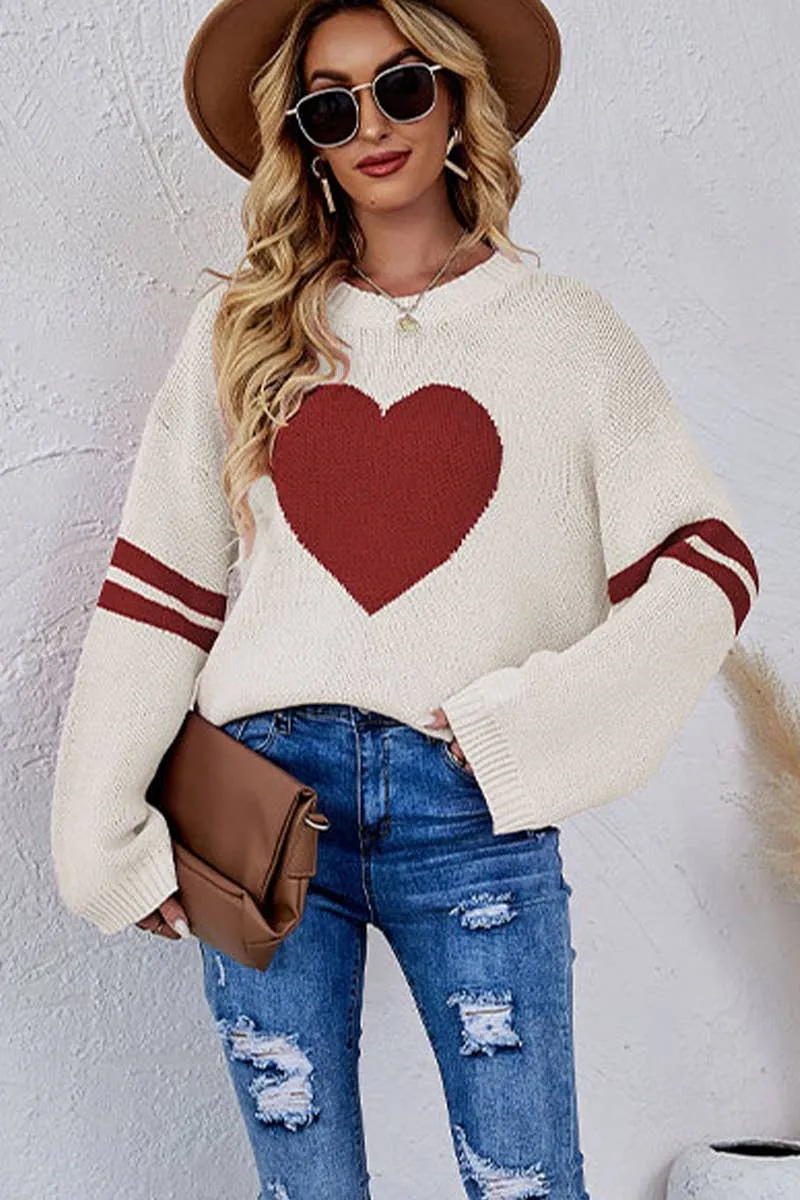 Lily Clothing - WOMEN OVERSIZED HEART PRINTING RIBBED PULLOVER_CWOSWL0323: APRICOT / (L) 1