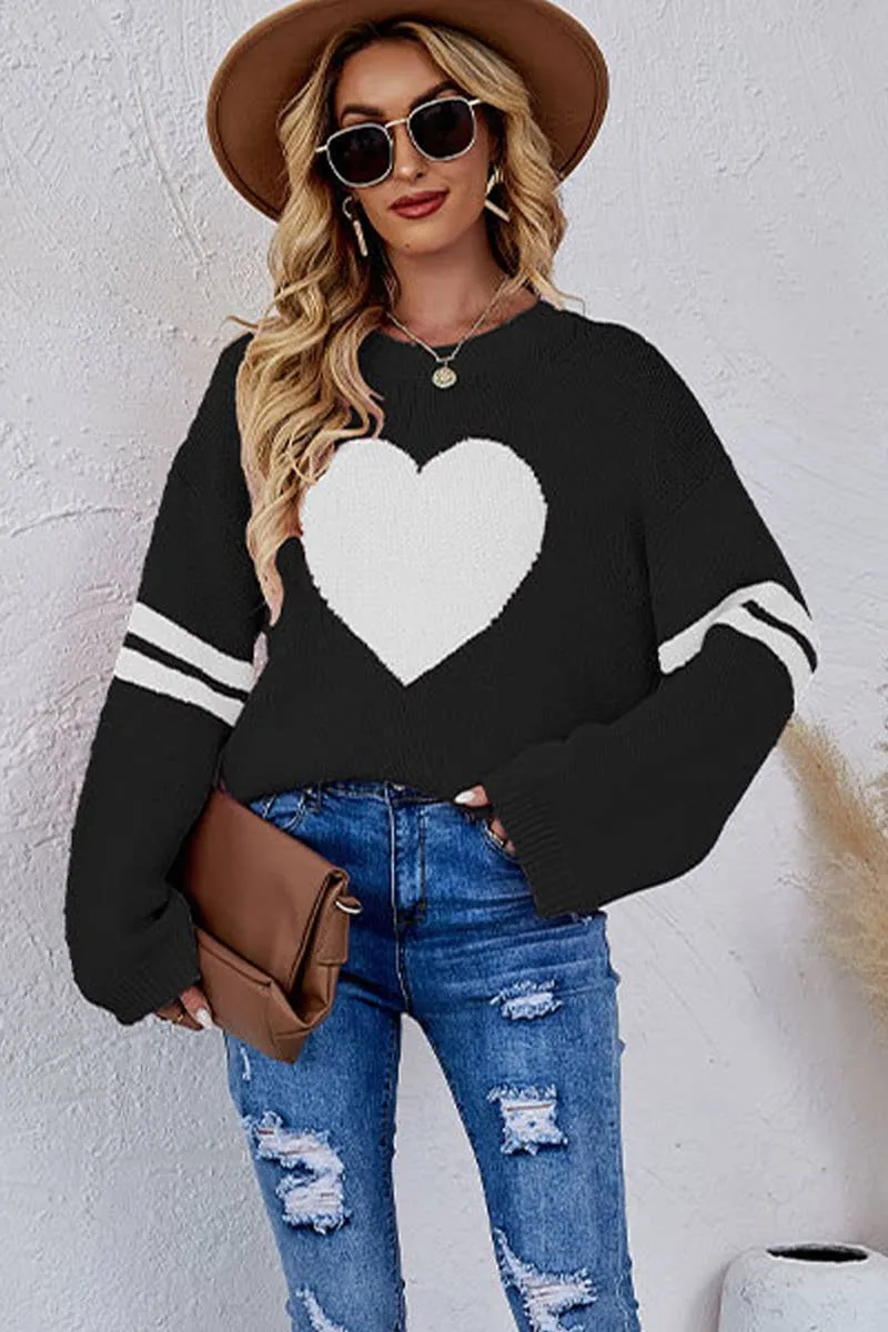 Lily Clothing - WOMEN OVERSIZED HEART PRINTING RIBBED PULLOVER_CWOSWL0323: APRICOT / (L) 1