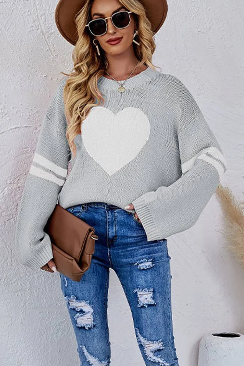 Lily Clothing - WOMEN OVERSIZED HEART PRINTING RIBBED PULLOVER_CWOSWL0323: APRICOT / (L) 1