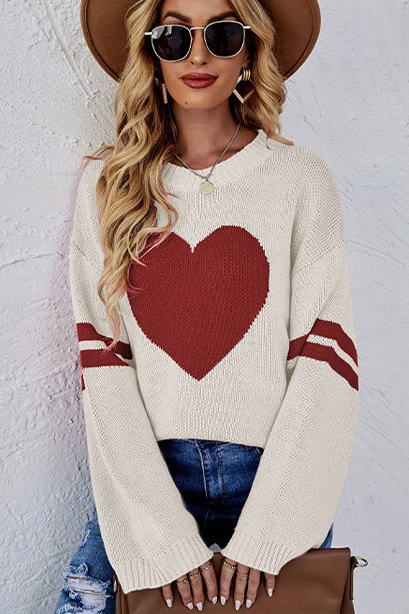 Lily Clothing - WOMEN OVERSIZED HEART PRINTING RIBBED PULLOVER_CWOSWL0323: APRICOT / (L) 1