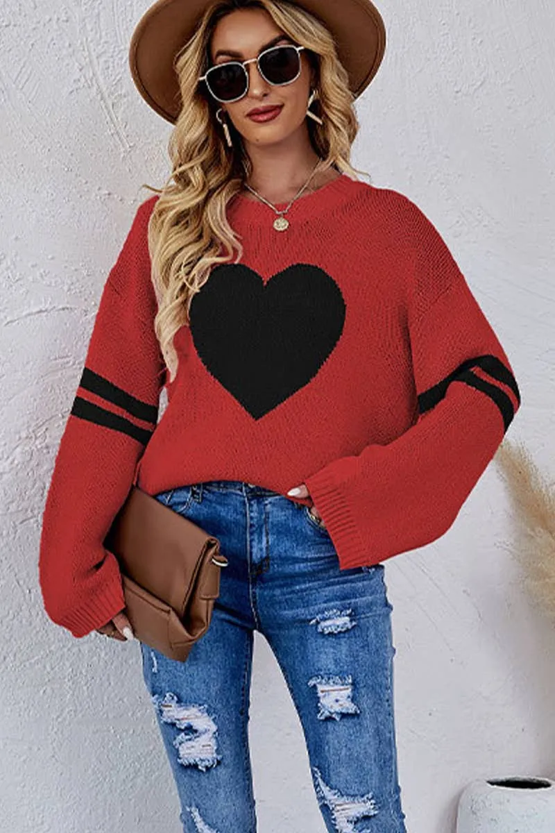 Lily Clothing - WOMEN OVERSIZED HEART PRINTING RIBBED PULLOVER_CWOSWL0323: APRICOT / (L) 1